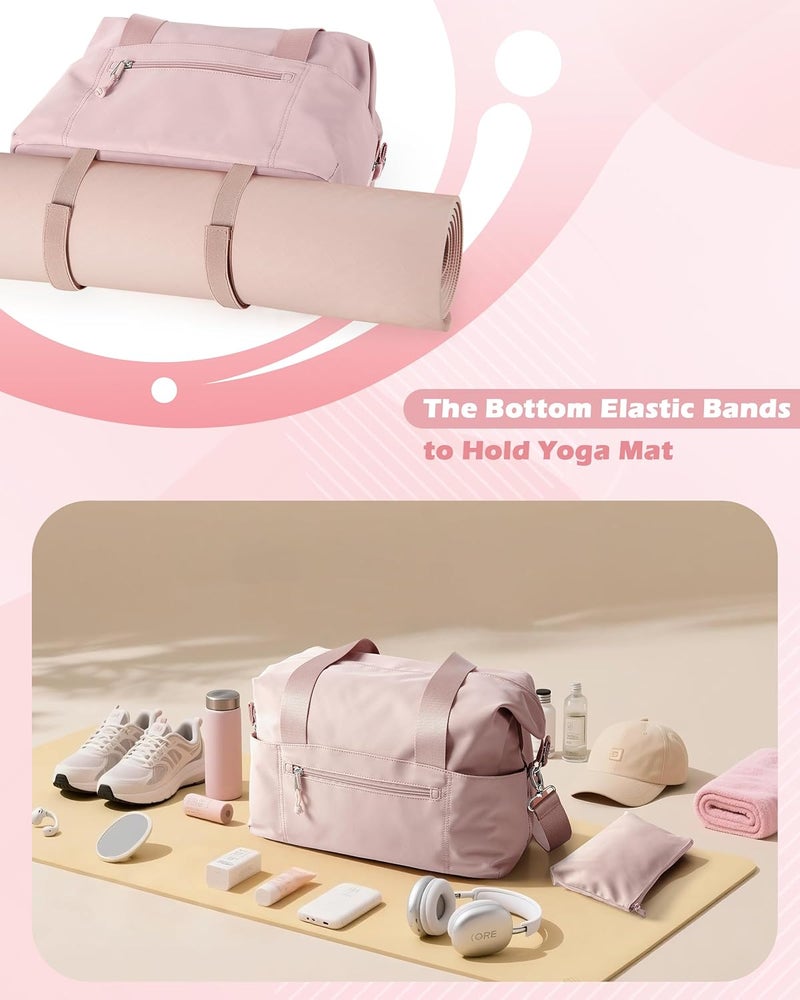 Smasrob Small Gym Bag with Yoga Mat Holder, Wet Pocket and a Separate Pouch, Small Gym Duffle Bag for Women with Detachable Crossbody Shoulder Strap, Pink - Image 3